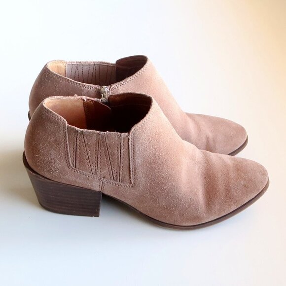 Franco Sarto Dylann Taupe Suede Leather Block Heel Western Ankle Boots Booties W - Picture 2 of 15
